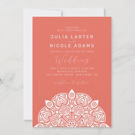 Invitation Variant Oval Classic Mandala Mariage Pacifique Oue (Devant)