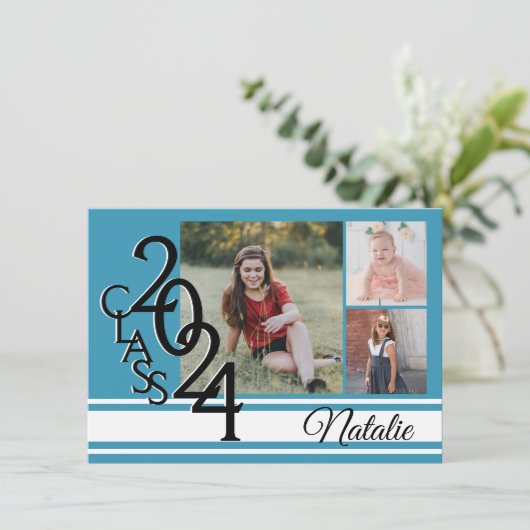 Invitation Varsity 2020 Graduation Tri Photo (Debout devant)