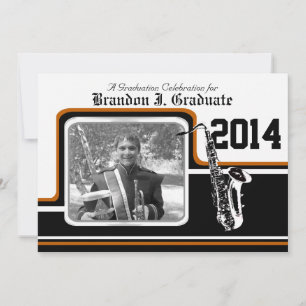 Invitation Varsity Band Saxophone Graduation Photo Orange