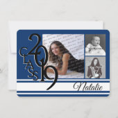 Invitation Varsity Blue 2019 Graduation Tri Photo (Devant)