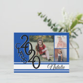 Invitation Varsity Blue 2020 Graduation Tri Photo (Debout devant)