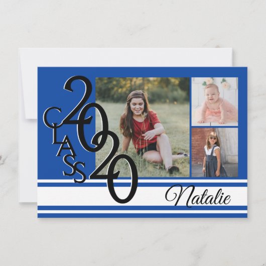 Invitation Varsity Blue 2020 Graduation Tri Photo (Devant)