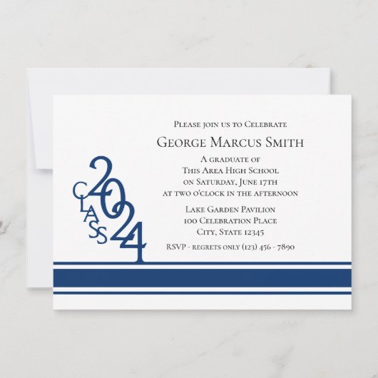 Invitation Varsity Blue 2024 Graduation Tri Photo (Dos)