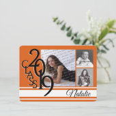 Invitation Varsity Orange 2019 Graduation Tri Photo (Debout devant)