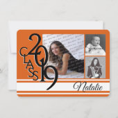 Invitation Varsity Orange 2019 Graduation Tri Photo (Devant)