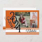 Invitation Varsity Orange 2024 Graduation Tri Photo (Devant / Derrière)