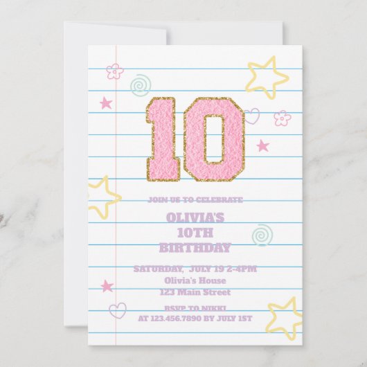 Invitation Varsity pastel patch carnet 10e anniversaire (Devant)