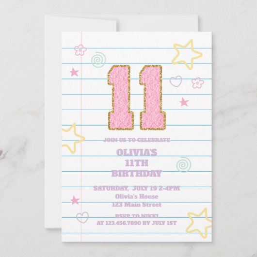 Invitation Varsity pastel patch carnet 11e anniversaire (Devant)