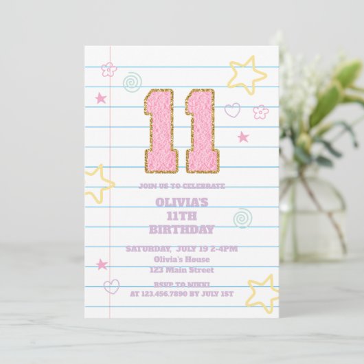 Invitation Varsity pastel patch carnet 11e anniversaire (Debout devant)