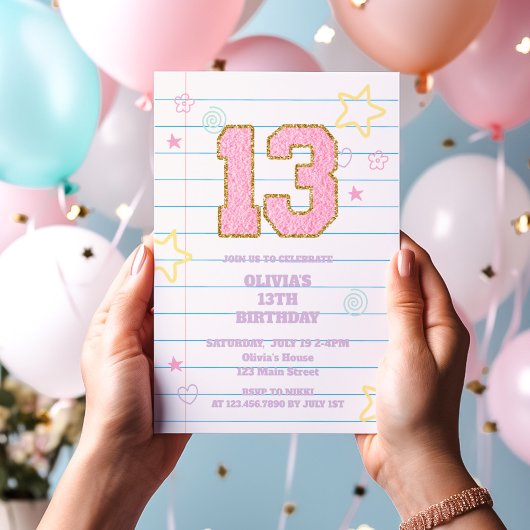 Invitation Varsity pastel patch carnet 13e anniversaire