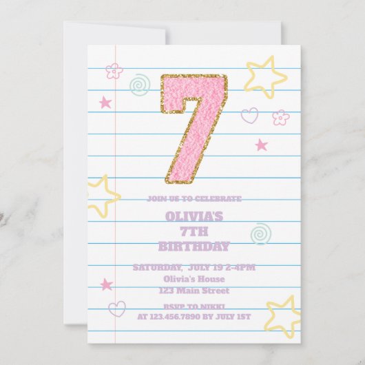 Invitation Varsity pastel patch carnet 7e anniversaire (Devant)