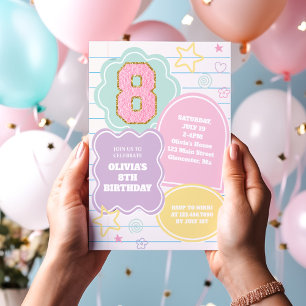 Invitation Varsity pastel patch carnet 8e anniversaire