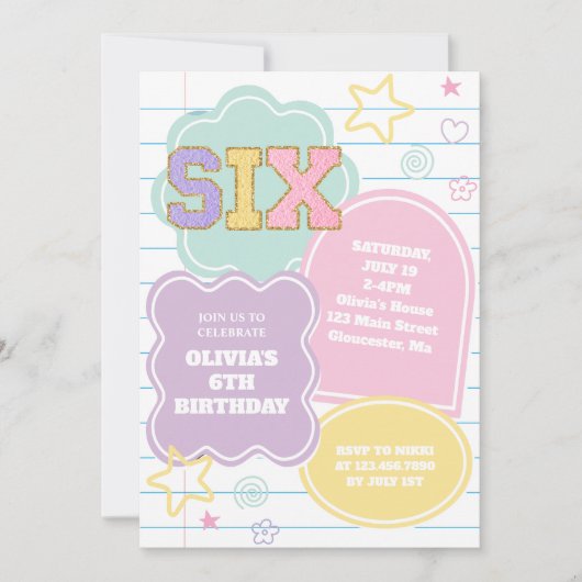 Invitation Varsity pastel patch carnet Anniversaire (Devant)