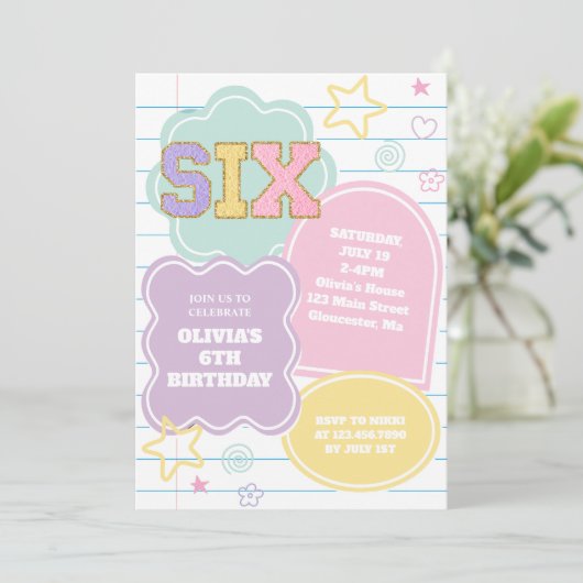Invitation Varsity pastel patch carnet Anniversaire (Debout devant)