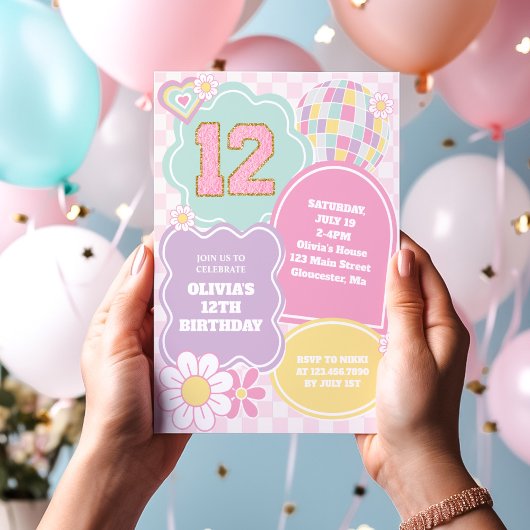 Invitation Varsity pastel rapace patch 12ème anniversaire