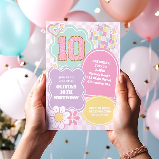 Invitation Varsity preppy pastel patch 10e anniversaire