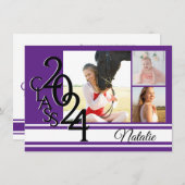 Invitation Varsity Purple 2024 Graduation Tri Photo (Devant / Derrière)