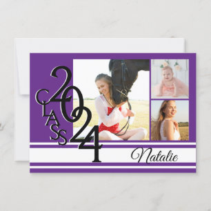 Invitation Varsity Purple 2024 Graduation Tri Photo