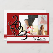 Invitation Varsity Red 2023 Graduation Tri Photo (Devant / Derrière)