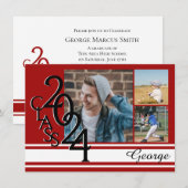 Invitation Varsity Red 2024 Graduation Tri Photo (Devant / Derrière)