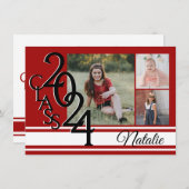 Invitation Varsity Red 2024 Graduation Tri Photo (Devant / Derrière)