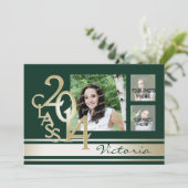 Invitation Varsity Stripe Tri photo vert et or (Debout devant)
