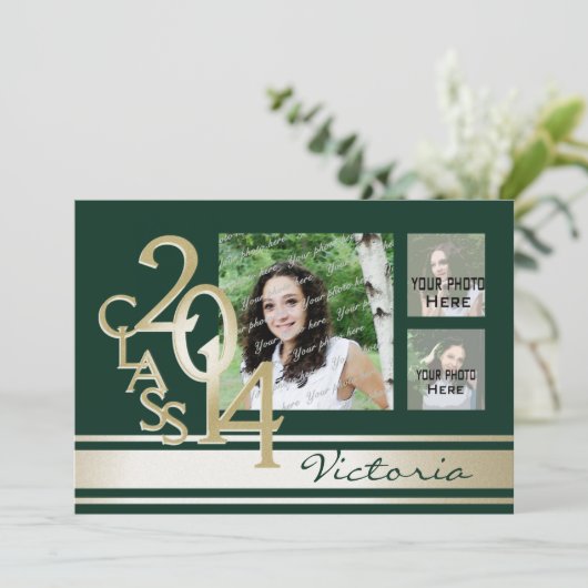 Invitation Varsity Stripe Tri photo vert et or (Debout devant)