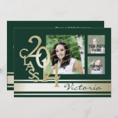 Invitation Varsity Stripe Tri photo vert et or (Devant / Derrière)