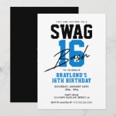 Invitation Varsity Style Blue Swag 16 Anniversaire (Devant / Derrière)