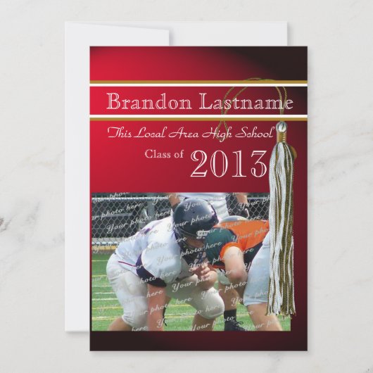 Invitation Varsity Tassel Graduation Red Gold (Devant)