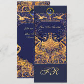 Invitation Vase Antique,Dauphins,Monogramme Jaune et Bleu Mar (Devant / Derrière)