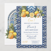 Invitation Vase en céramique d'Amalfi blanc et bleu Lemons It (Devant / Derrière)