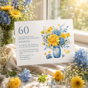 Invitation Vase Fleurs Jaunes Bleues 60e Anniversaire