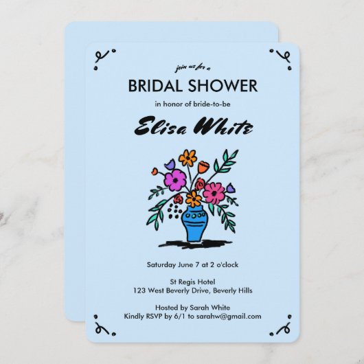 Invitation Vase floral Rustique Whimsical croquis QR Code Nai (Devant / Derrière)