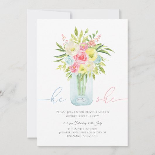 Invitation Vase florale bleu et rose Genre Reveillez Invitati (Devant)