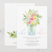 Invitation Vase florale bleu et rose Genre Reveillez Invitati (Devant / Derrière)