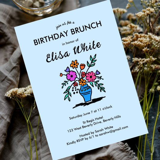 Invitation Vase florale Rustique Whimsical Anniversaire Fête