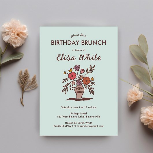 Invitation Vase florale Rustique Whimsical Anniversaire Fête 
