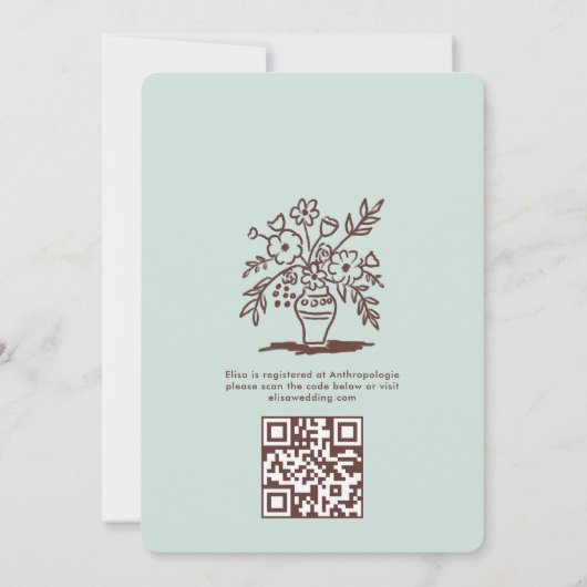 Invitation Vase florale Rustique Whimsical QR Code Fête des m (Dos)