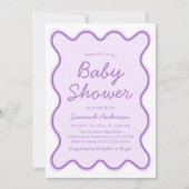 Invitation Vastes Moderne Courbe Gras Retro Baby shower pourp (Devant)
