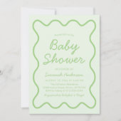 Invitation Vastes Moderne Courbe Retro Sage Baby shower Vert (Devant)