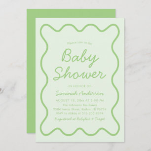 Invitation Vastes Moderne Courbe Retro Sage Baby shower Vert