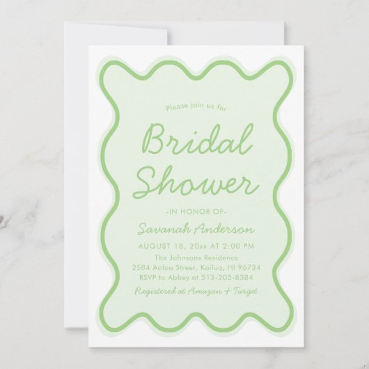 Invitation Vastes Moderne Courbe Rétro Sage Fête des mariées  (Devant)