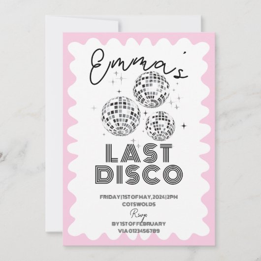 Invitation Vave Dernière Disco Bachelorette Party Hen Itinéra (Devant)