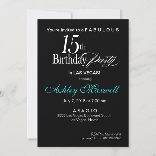 Invitation Vegas Art Déco Zebra Swank 15e anniversaire (Dos)