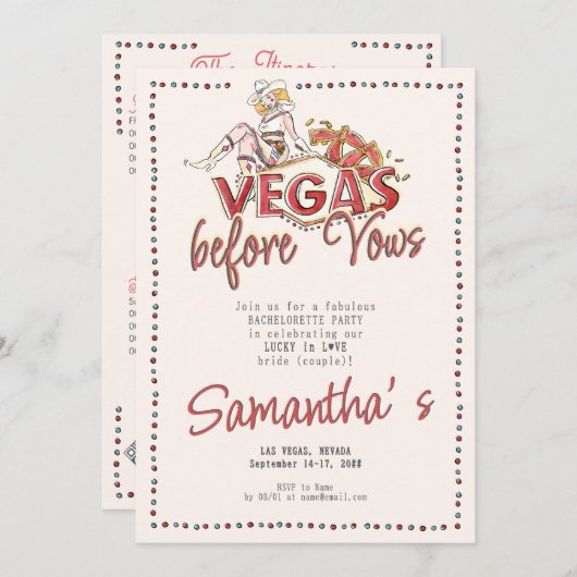Invitation Vegas Avant Vows Casino Lucky Modern Bachelorette (Devant / Derrière)