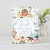 Invitation Végétal Animaux de ferme Barnyard Blue Boy Anniver (Debout devant)