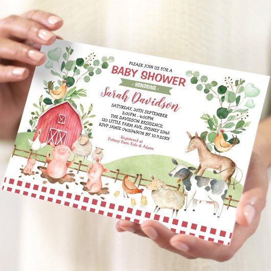 Invitation Végétal Animaux de ferme Barnyard Boy Baby shower
