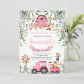 Invitation Végétal Animaux de ferme Barnyard Rose Girl Annive (Debout devant)