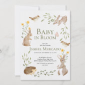 Invitation Végétal animaux de la forêt bois Bébé en fleurs (Devant)